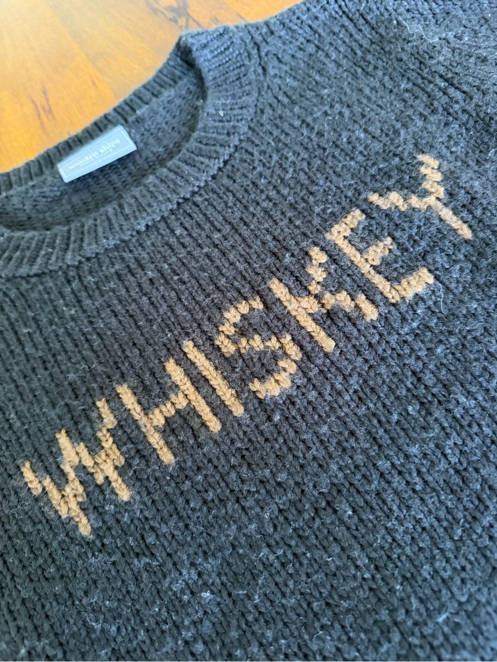 Wooden Ships Black Wool and Cotton Blend Crewneck Sweater - Whiskey (S/M)